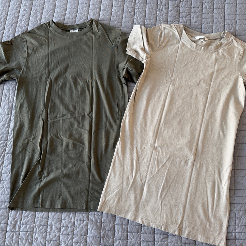 TWO H&M Olive Green and Beige T-Shirt Dresses / Night Shirt